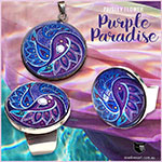 Paisley Flower pendant and rings in purple hues